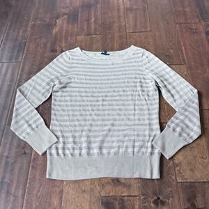 Talbots Women's Size Medium Merino Wool Blend Pullover Sweater Brown Gold Stripe